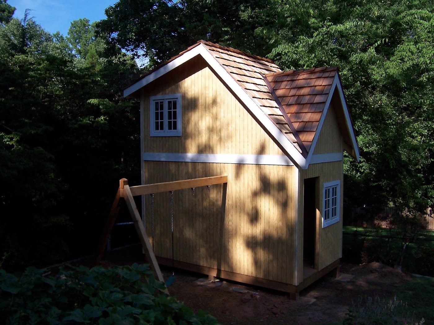 Custom shed with cedar roof